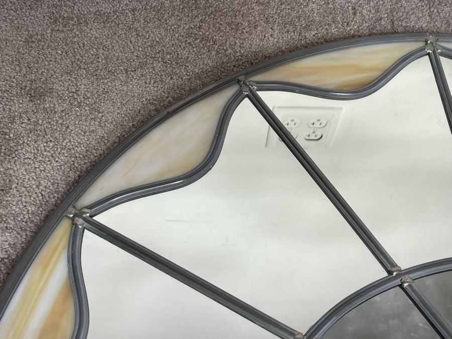 Vintage 1973 Carvers' Guild Stained Glass Wall Mirror Titled 'Georgian Arch' Designed By Carol Canner Crafted By Fred Schilbach In 1986 [Photo 9]