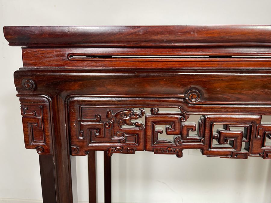 Vintage Chinese Carved Blackwood Rosewood Console Entry Table 37W X 18.5D X 33H [Photo 5]