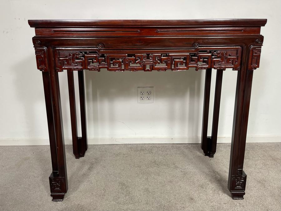 Vintage Chinese Carved Blackwood Rosewood Console Entry Table 37W X 18.5D X 33H [Photo 4]