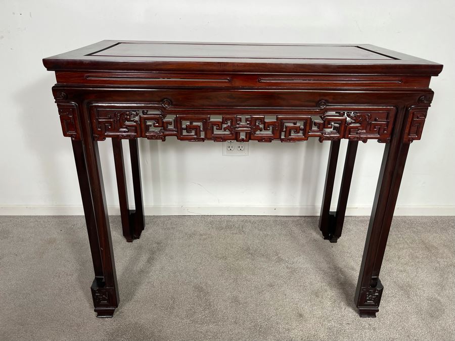 Vintage Chinese Carved Blackwood Rosewood Console Entry Table 37W X 18.5D X 33H [Photo 2]