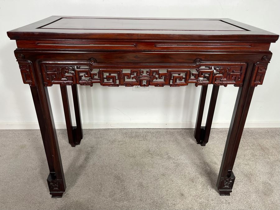 Vintage Chinese Carved Blackwood Rosewood Console Entry Table 37W X 18.5D X 33H [Photo 3]