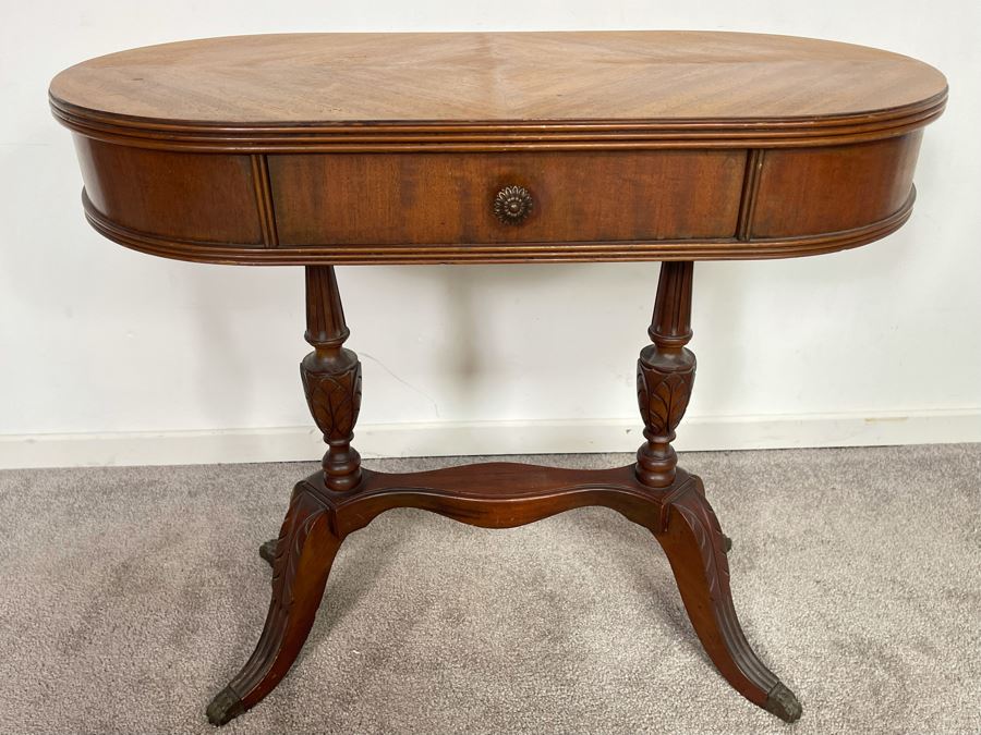Antique Oval Side Table With Drawer 27W X 14D X 24H [Photo 4]
