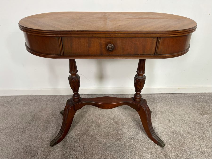 Antique Oval Side Table With Drawer 27W X 14D X 24H [Photo 3]