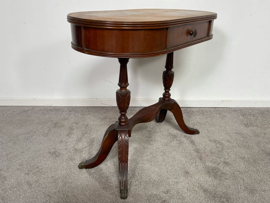 Antique Oval Side Table With Drawer 27W X 14D X 24H [Photo 10]