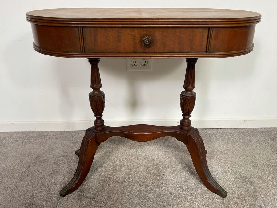 Antique Oval Side Table With Drawer 27W X 14D X 24H [Photo 5]