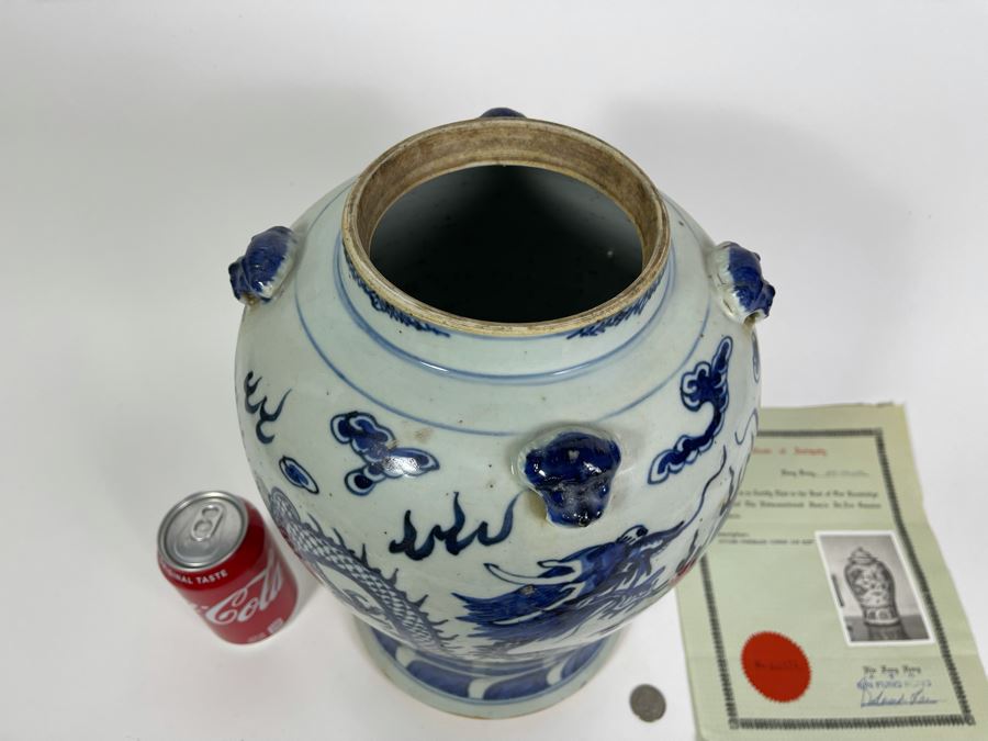 Antique Chinese Porcelain Blue And White Dragon Ginger Jar 18H X 10W With Certificate Of Antiquity [Photo 13]