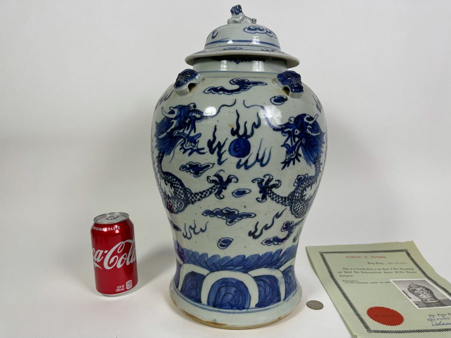 Antique Chinese Porcelain Blue And White Dragon Ginger Jar 18H X 10W With Certificate Of Antiquity [Photo 24]
