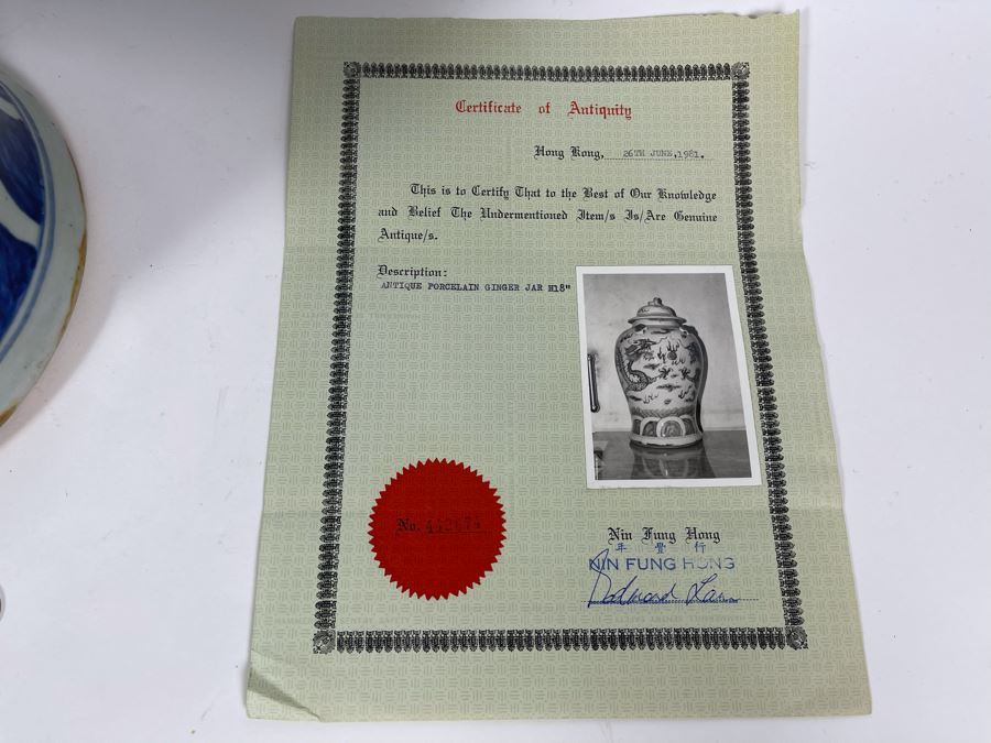 Antique Chinese Porcelain Blue And White Dragon Ginger Jar 18H X 10W With Certificate Of Antiquity [Photo 21]
