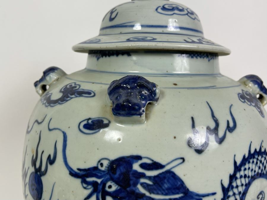Antique Chinese Porcelain Blue And White Dragon Ginger Jar 18H X 10W With Certificate Of Antiquity [Photo 5]