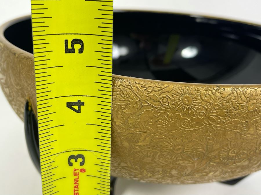 Art Deco Gold Decorated Footed Black Glass Bowl 8.75R X 4.5H [Photo 11]
