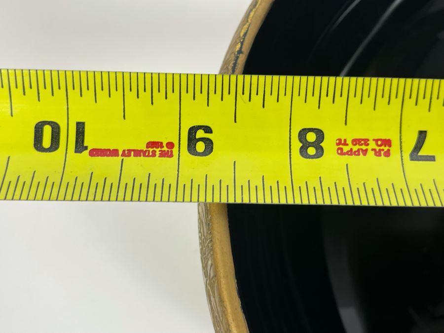 Art Deco Gold Decorated Footed Black Glass Bowl 8.75R X 4.5H [Photo 10]