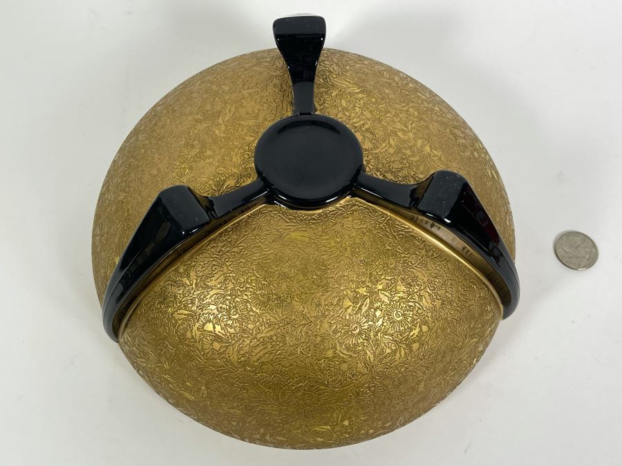 Art Deco Gold Decorated Footed Black Glass Bowl 8.75R X 4.5H [Photo 9]