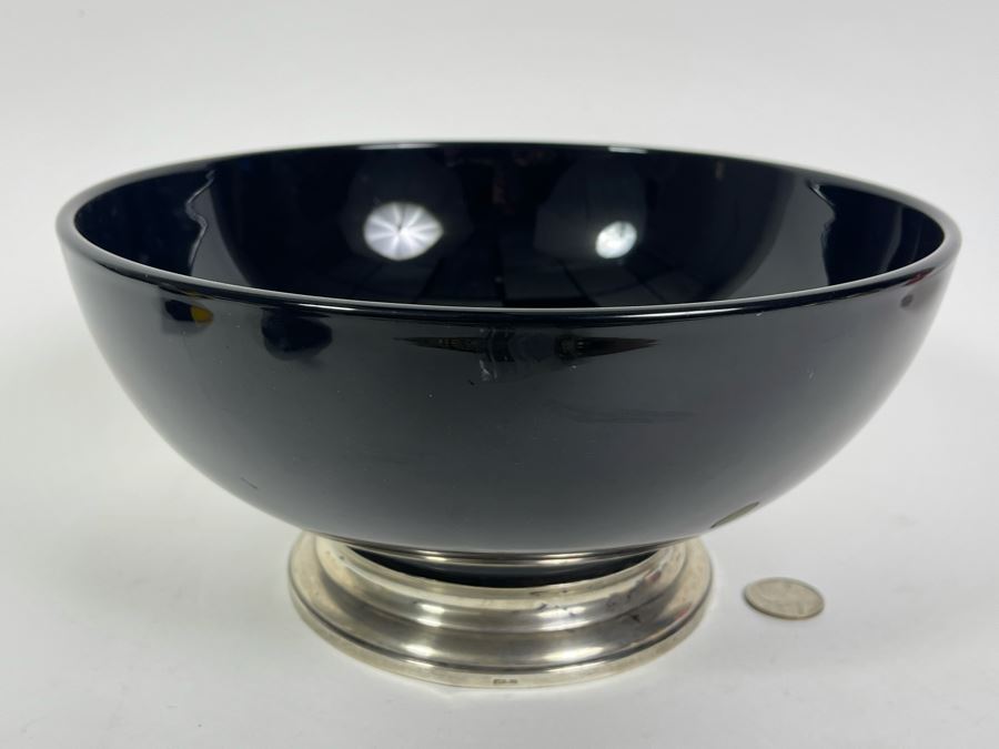 Sterling Silver Footed Black Crystal Glass Bowl 10W X 5H [Photo 1]