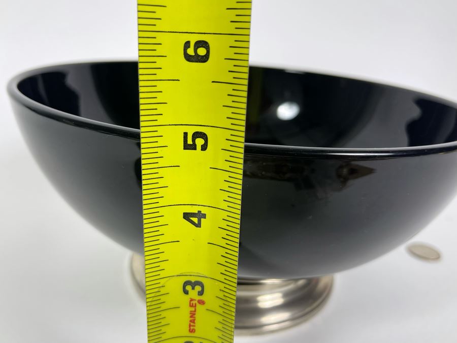 Sterling Silver Footed Black Crystal Glass Bowl 10W X 5H [Photo 8]