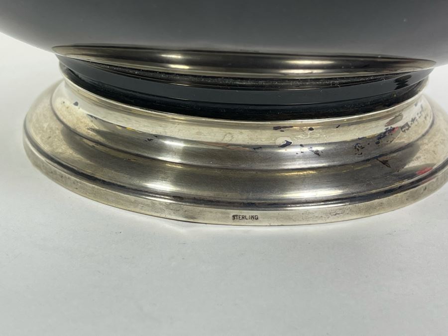 Sterling Silver Footed Black Crystal Glass Bowl 10W X 5H [Photo 3]