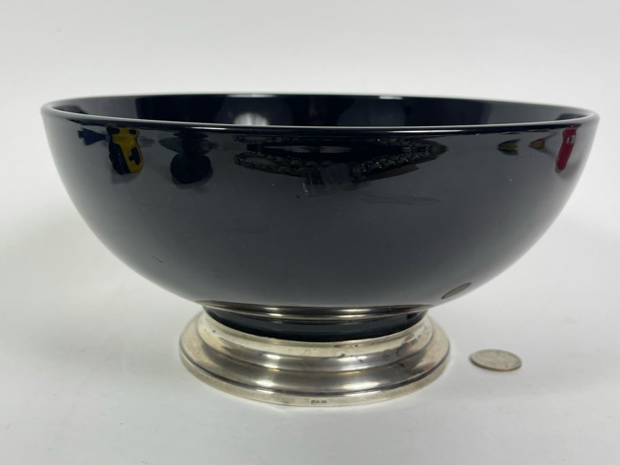 Sterling Silver Footed Black Crystal Glass Bowl 10W X 5H [Photo 2]