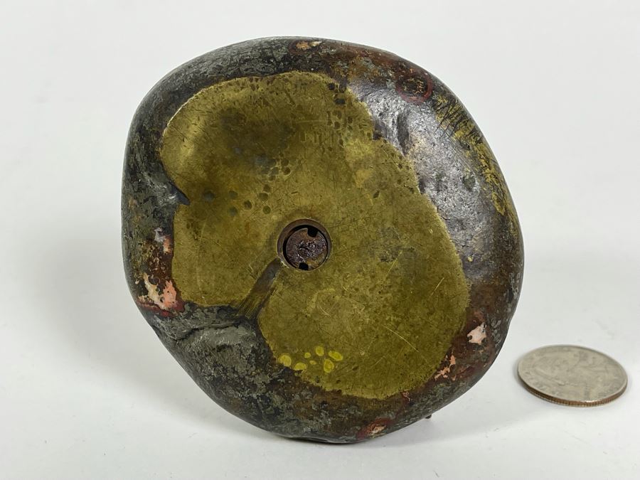 Old Painted Bronze Of Frog Sitting On Rock 3W X 3H [Photo 8]