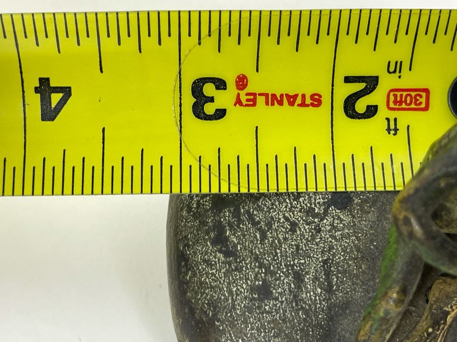 Old Painted Bronze Of Frog Sitting On Rock 3W X 3H [Photo 9]