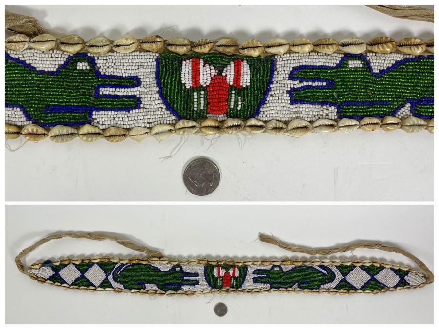 Vintage Handmade African Beaded Belt With Cowrie Shells (Beaded Portion Is 28L)