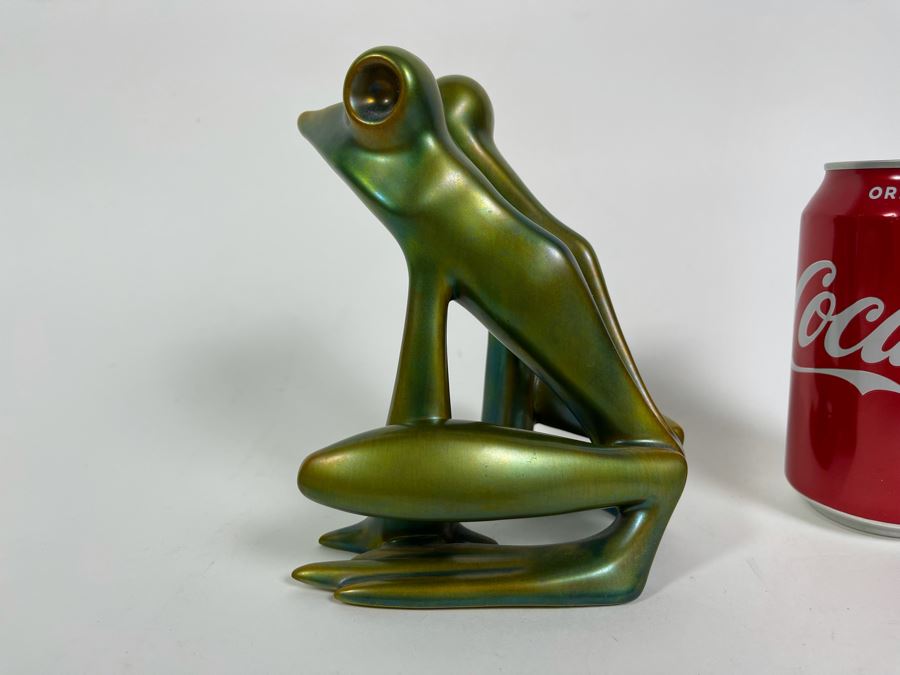 Zsolnay Hungary Art Deco Large Eosin Green Frog Figurine (1930-1950) 6.5H [Photo 7]