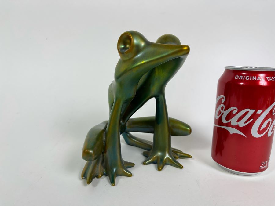 Zsolnay Hungary Art Deco Large Eosin Green Frog Figurine (1930-1950) 6.5H [Photo 4]