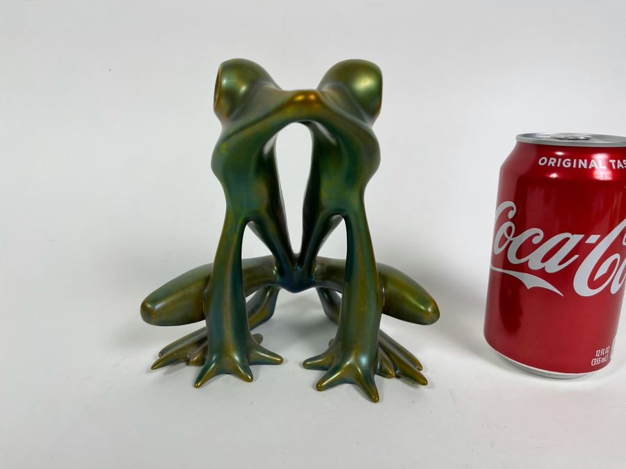 Zsolnay Hungary Art Deco Large Eosin Green Frog Figurine (1930-1950) 6.5H [Photo 3]