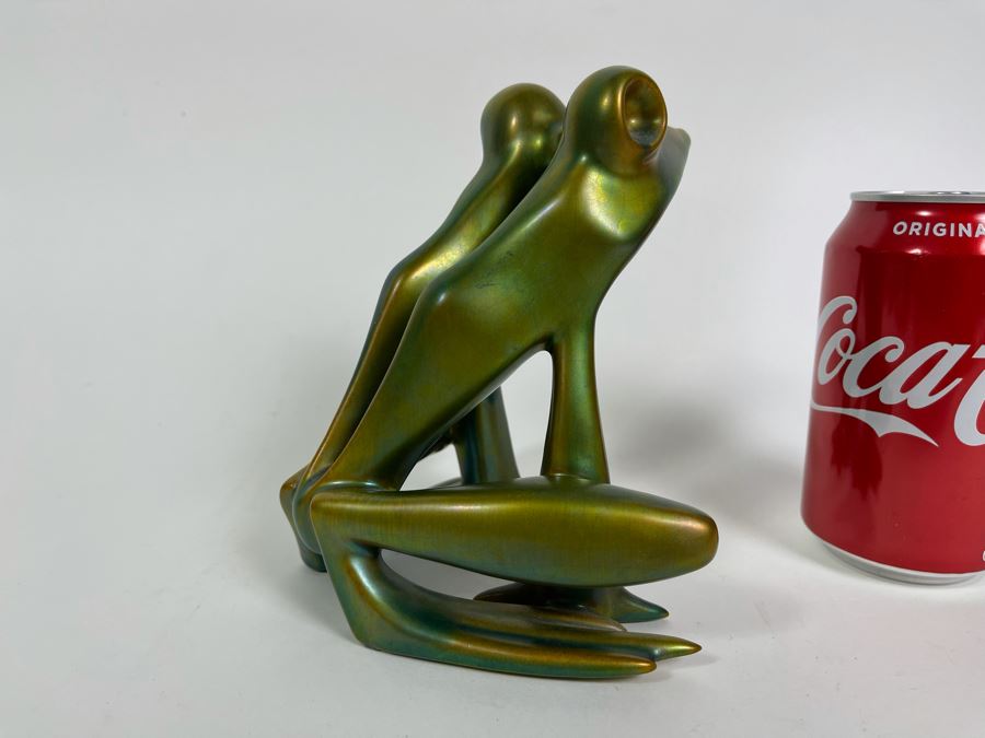 Zsolnay Hungary Art Deco Large Eosin Green Frog Figurine (1930-1950) 6.5H [Photo 5]