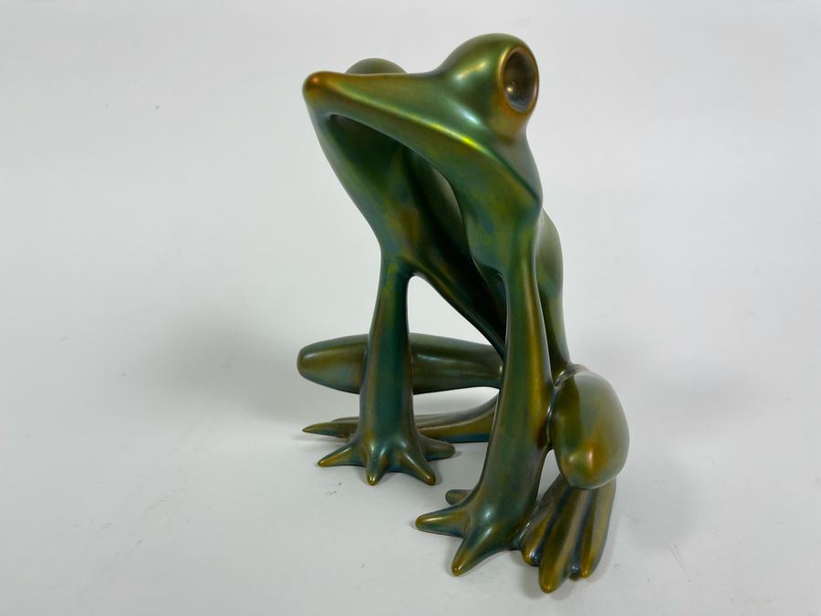 Zsolnay Hungary Art Deco Large Eosin Green Frog Figurine (1930-1950) 6.5H [Photo 9]