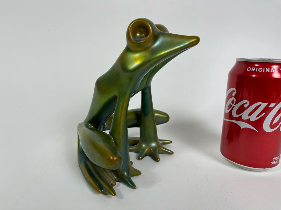 Zsolnay Hungary Art Deco Large Eosin Green Frog Figurine (1930-1950) 6.5H [Photo 2]