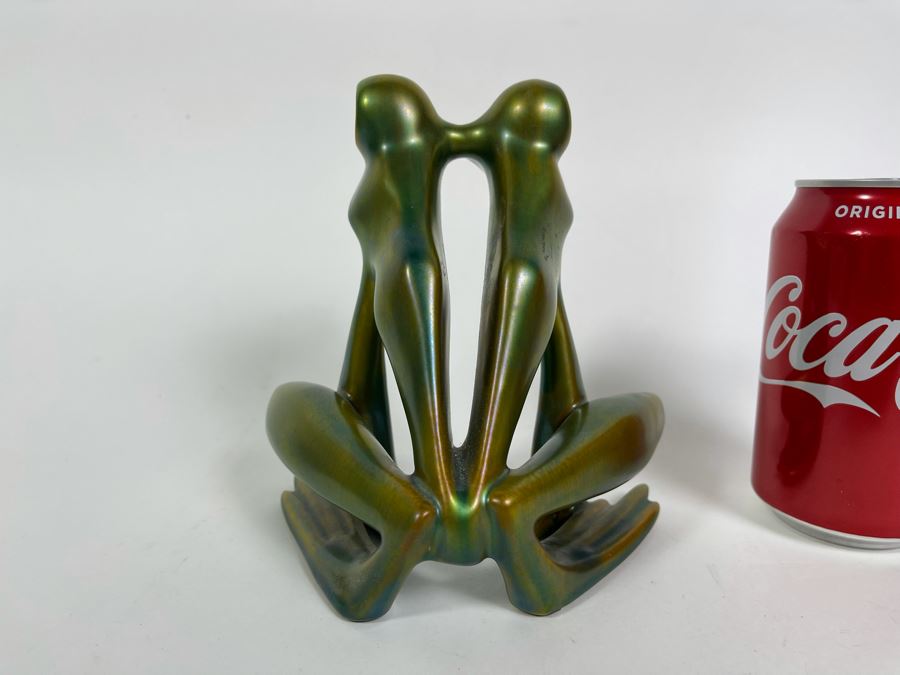 Zsolnay Hungary Art Deco Large Eosin Green Frog Figurine (1930-1950) 6.5H [Photo 6]