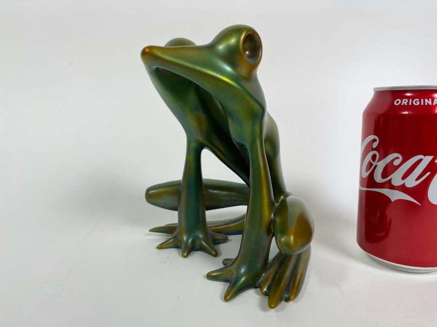 Zsolnay Hungary Art Deco Large Eosin Green Frog Figurine (1930-1950) 6.5H [Photo 8]