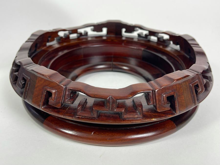 Antique Chinese Blue And White Porcelain Dragon Design Flower Pot 8.5W X 6.5H With Wooden Stand [Photo 24]