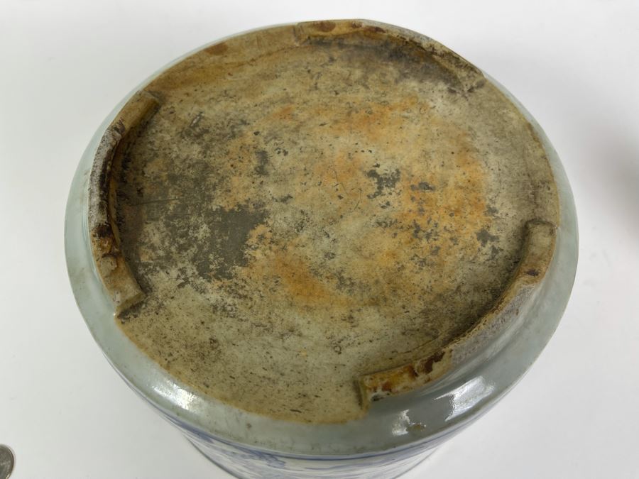 Antique Chinese Blue And White Porcelain Dragon Design Flower Pot 8.5W X 6.5H With Wooden Stand [Photo 20]