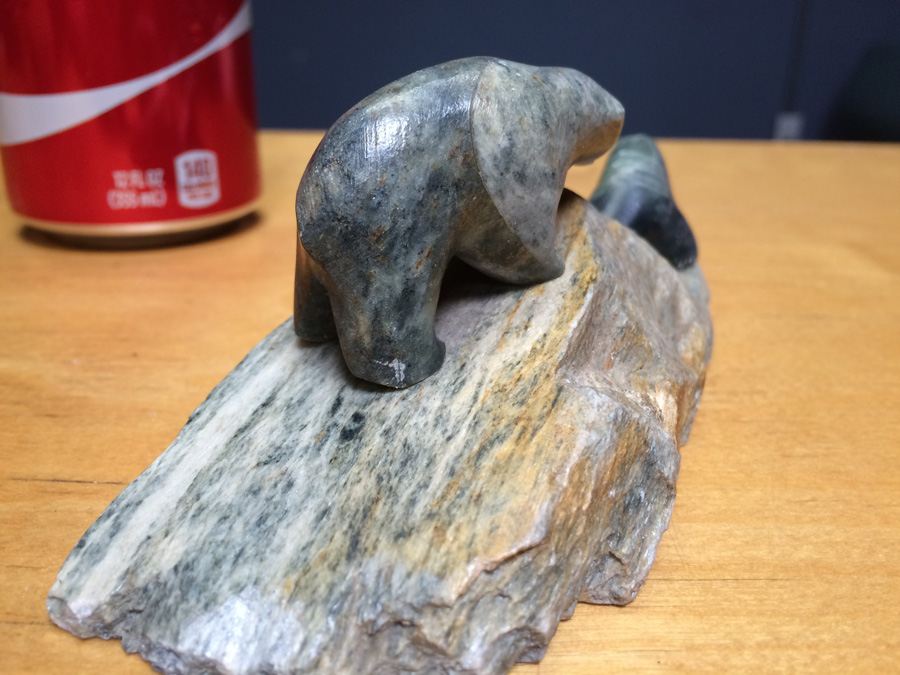 Ben Saclamana Carved Soapstone Inuit Bear and Seal [Photo 9]