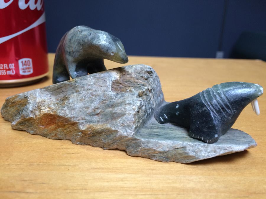 Ben Saclamana Carved Soapstone Inuit Bear and Seal [Photo 8]