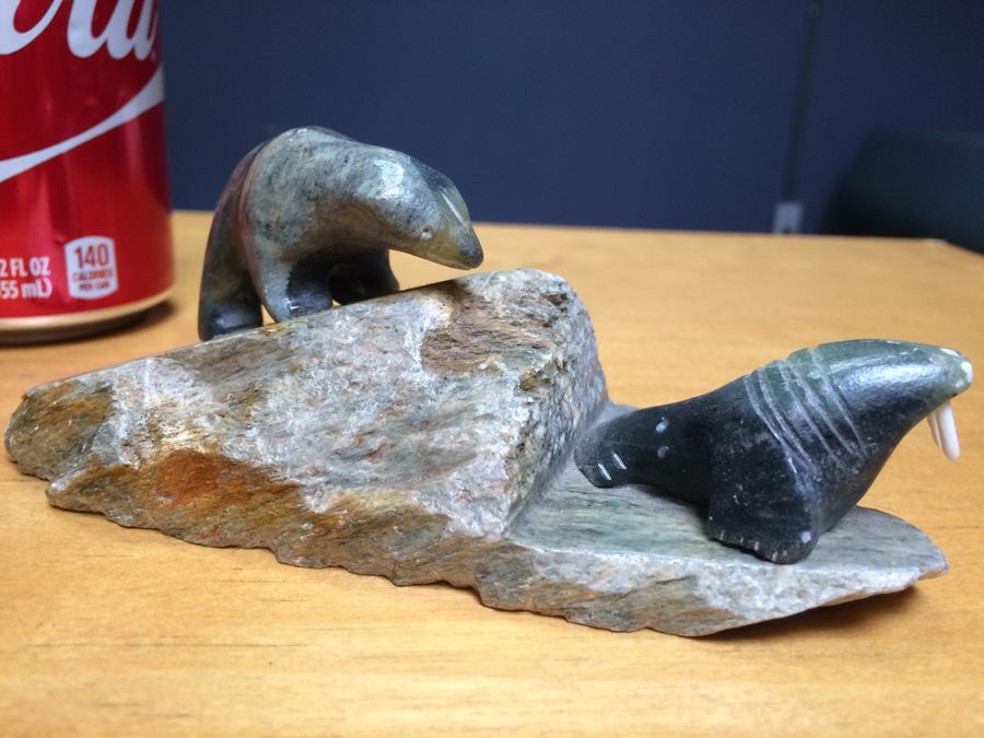 Ben Saclamana Carved Soapstone Inuit Bear and Seal [Photo 6]