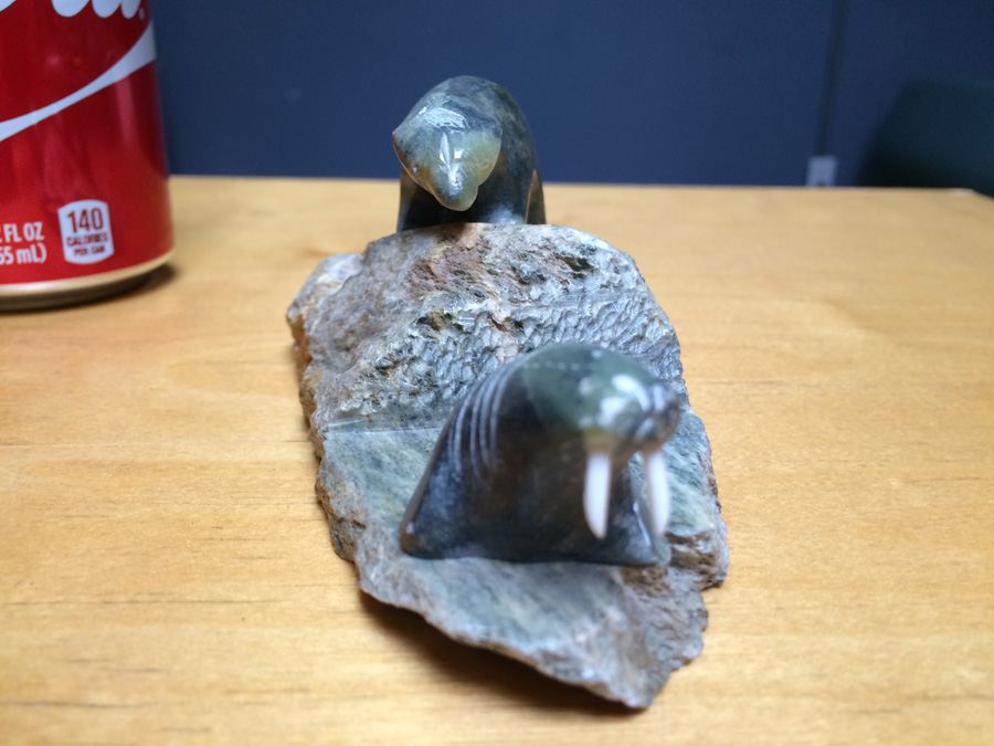 Ben Saclamana Carved Soapstone Inuit Bear and Seal [Photo 5]