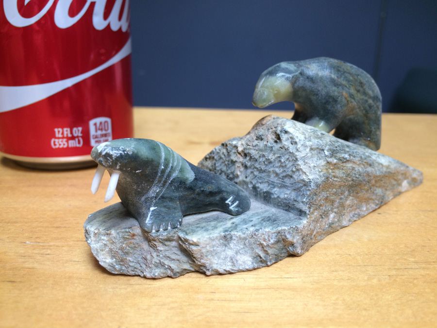 Ben Saclamana Carved Soapstone Inuit Bear and Seal