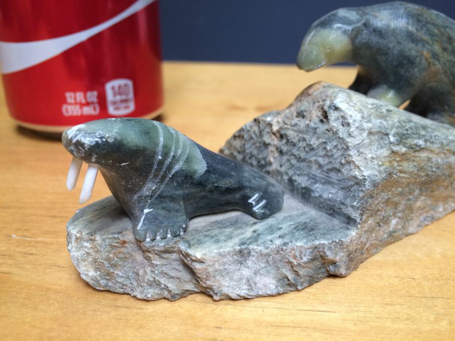 Ben Saclamana Carved Soapstone Inuit Bear and Seal [Photo 2]