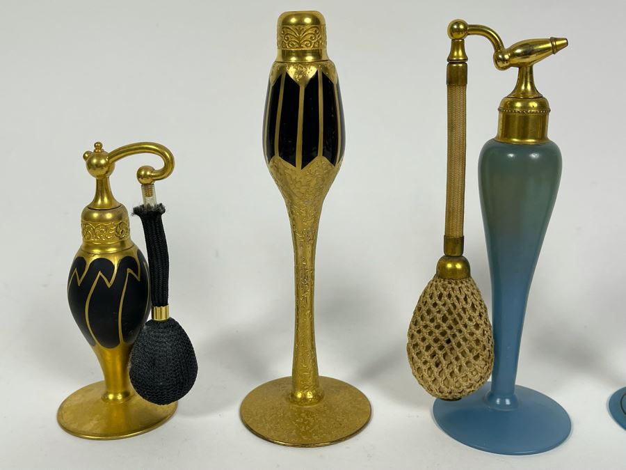Vintage Collection Of Three DeVilbiss Hand Painted Perfume Atomizers Bottles Tallest Is 6.5H [Photo 5]