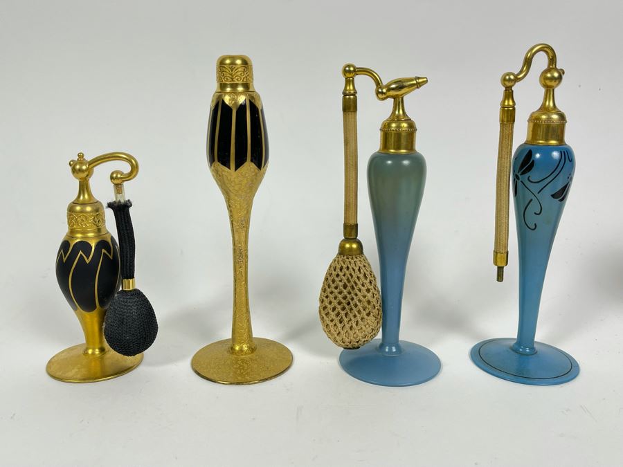 Vintage Collection Of Three DeVilbiss Hand Painted Perfume Atomizers Bottles Tallest Is 6.5H [Photo 1]
