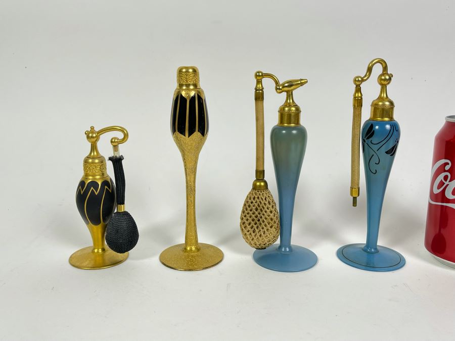 Vintage Collection Of Three DeVilbiss Hand Painted Perfume Atomizers Bottles Tallest Is 6.5H [Photo 2]