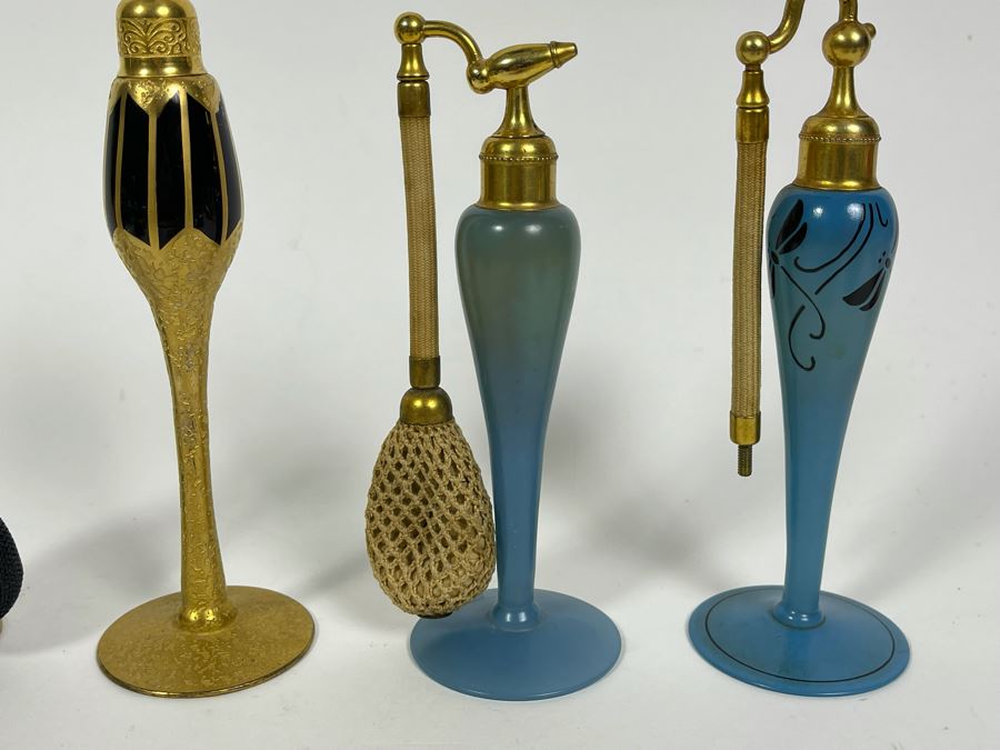 Vintage Collection Of Three DeVilbiss Hand Painted Perfume Atomizers Bottles Tallest Is 6.5H [Photo 4]