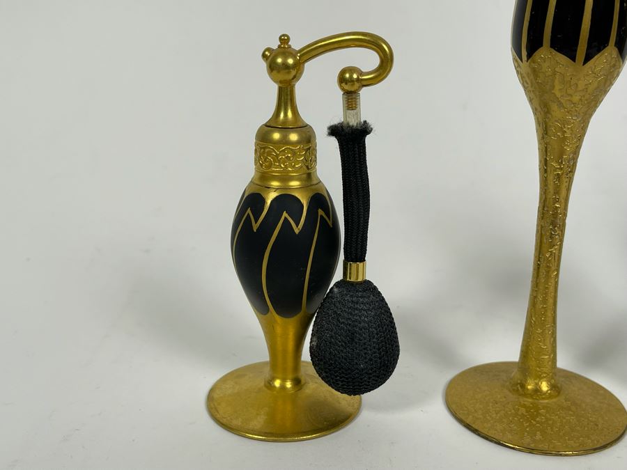 Vintage Collection Of Three DeVilbiss Hand Painted Perfume Atomizers Bottles Tallest Is 6.5H [Photo 6]