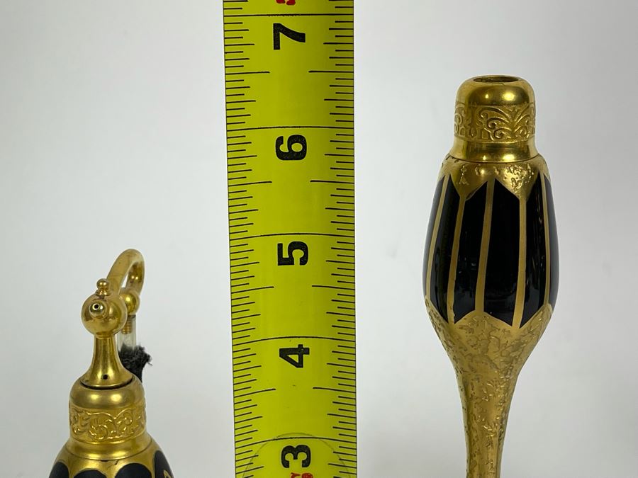 Vintage Collection Of Three DeVilbiss Hand Painted Perfume Atomizers Bottles Tallest Is 6.5H [Photo 11]