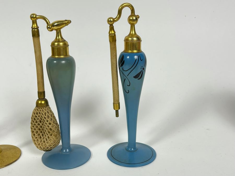 Vintage Collection Of Three DeVilbiss Hand Painted Perfume Atomizers Bottles Tallest Is 6.5H [Photo 3]