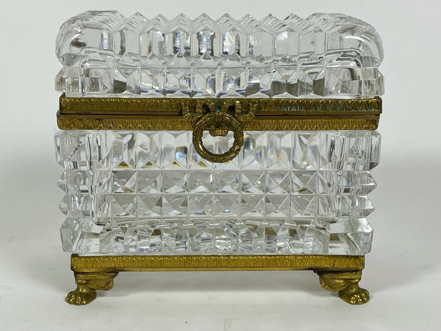 Footed Crystal And Gilt Metal Box 4W X 3D X 3.5H [Photo 2]