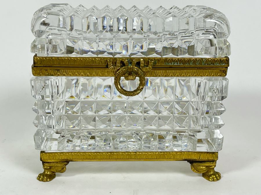 Footed Crystal And Gilt Metal Box 4W X 3D X 3.5H