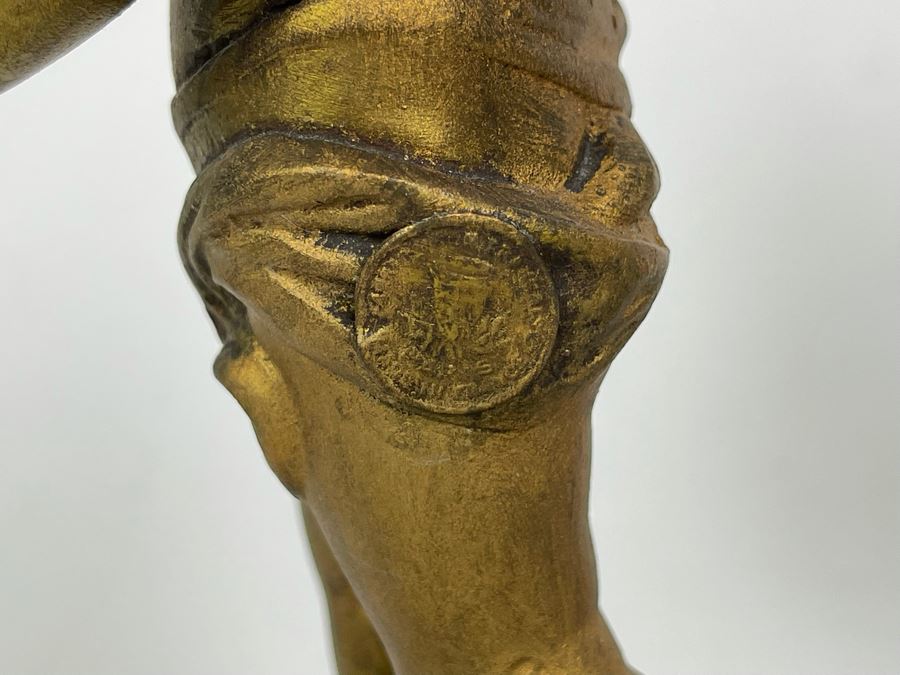 Pair Of French Gilt Metal Boys Sculptures On Marble Base Bookends Marked Paris France 8H [Photo 11]