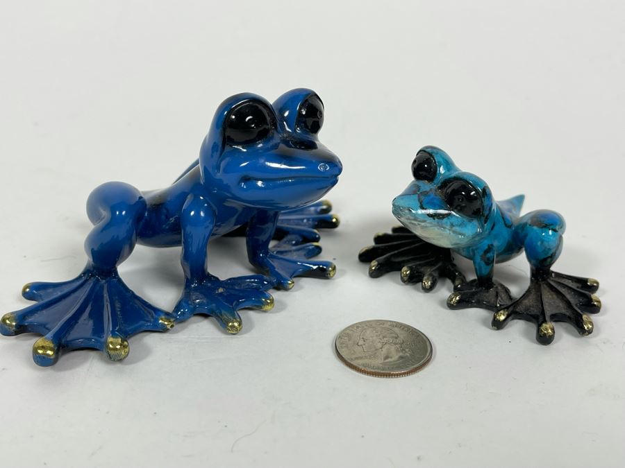 Pair Of Signed Limited Edition Barry Stein Hand Painted Metal Frogs [Photo 2]